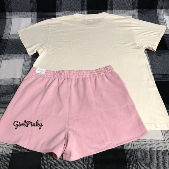 VS PINK shorts OUTFIT & TEE LIMITED EDITION CHALK ROSE/WHITE SHELL ALL SIZES - Picture 6 of 7
